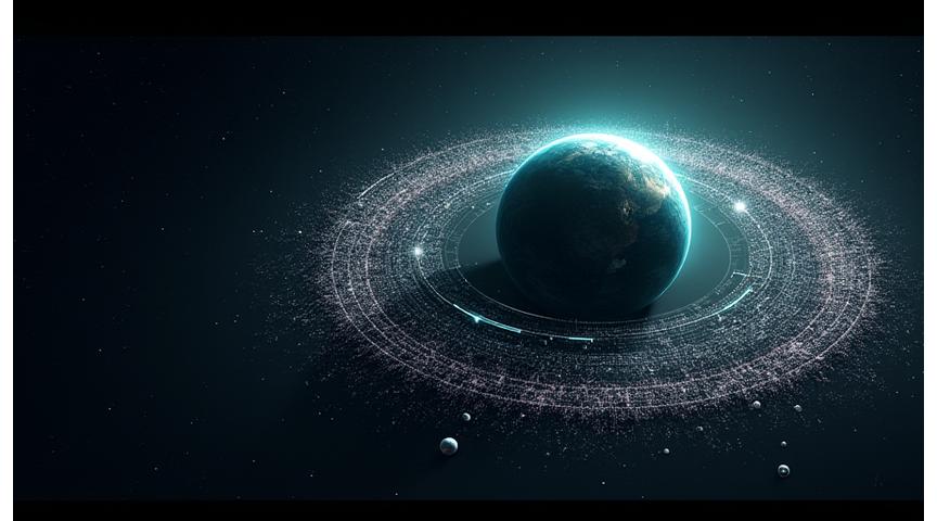 Artistic representation of space debris orbiting Earth